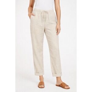 JM Collection Women's 100% Linen Pants Size 10 Beige Elastic Waist Drawstring